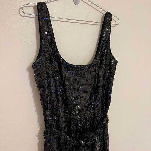 Maggy London Black Sequin Sleeveless Dress with Front Tie Size 10 - Picture 8 of 11